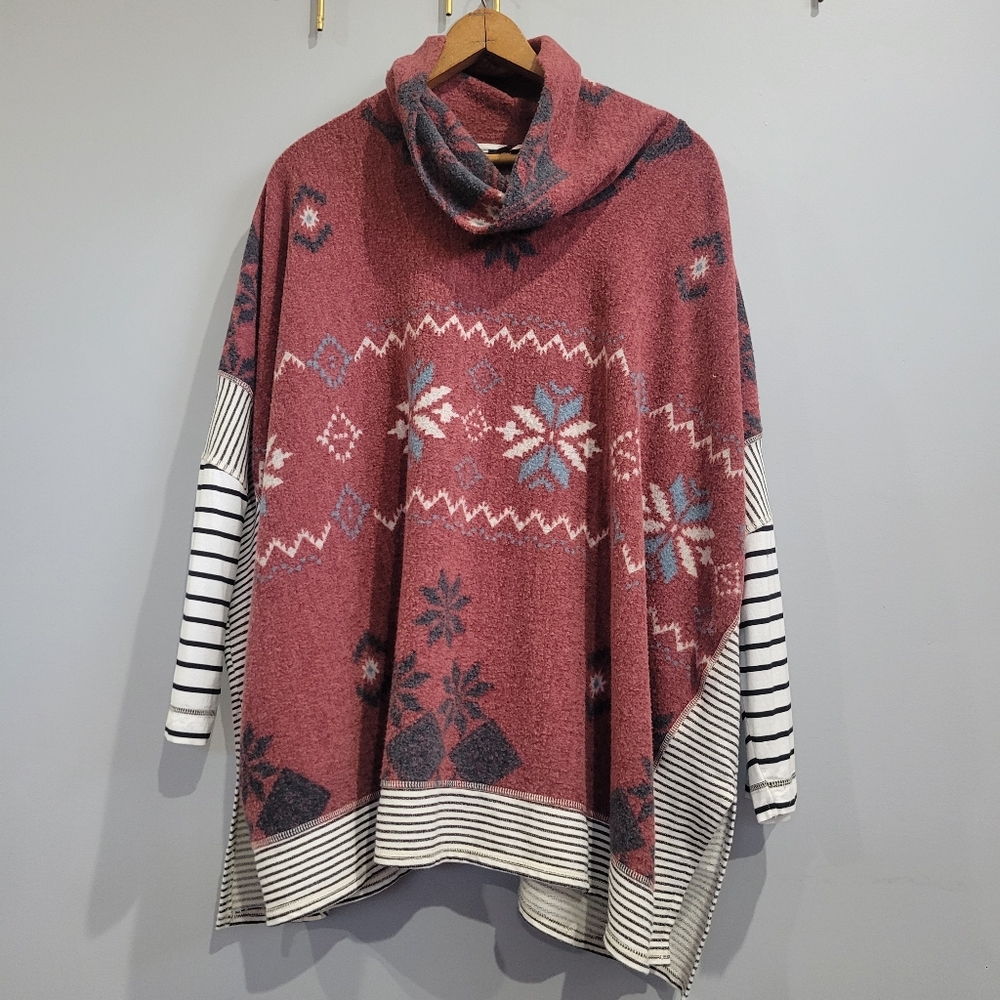 John Mark Womens Size S/M Red Half Sleeve Poncho Style Tunic Top